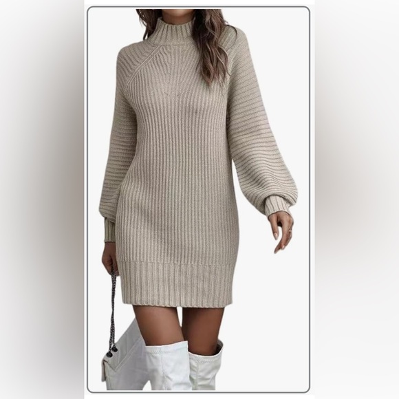 Magaschoni Dresses & Skirts - Magaschoni Beige Ribbed Knit Sweater Dress